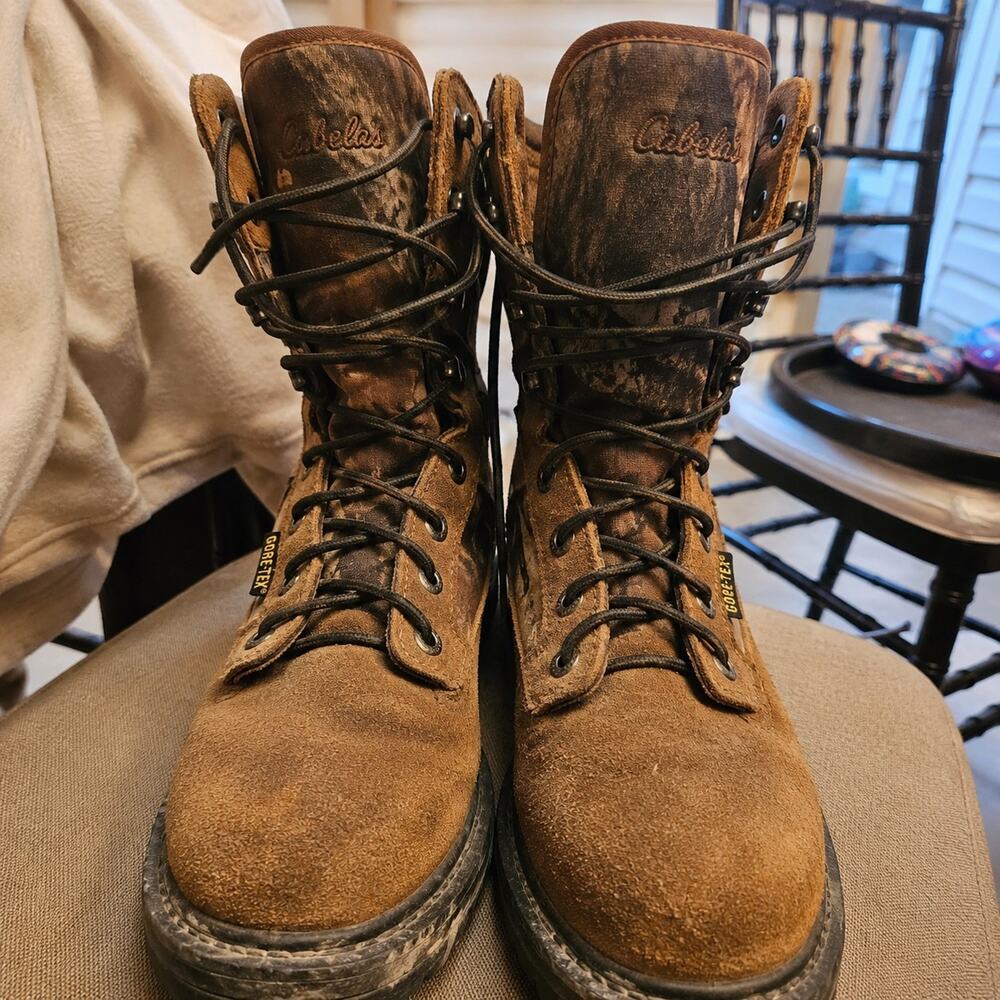 Cabela's Snow Boots Mens Size 7.5 Brown Leather Gore-Tex Camo Winter Hunting